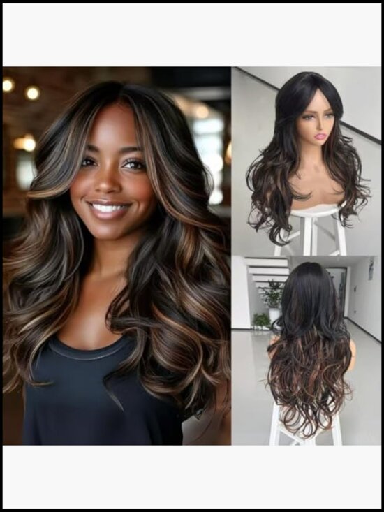 Long Wavy Layered Wig with Curtain Bangs Heat Resistant Full Head 24 inch main image 4